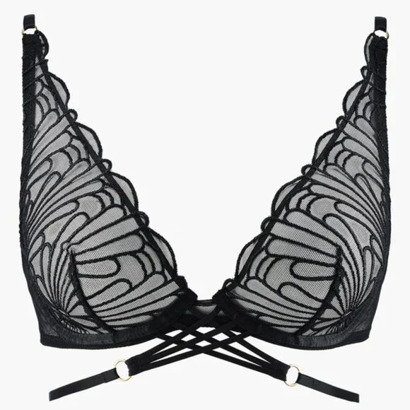 AUBADE L'indomptable Ultra Plunge Triangle Bra in Afterdark Black Size 34D NWT - Picture 2 of 14